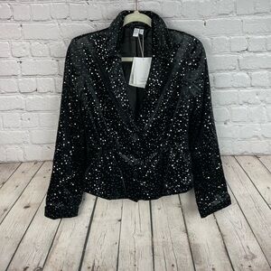 🆕 Paris Atelier & Other Stories Black Sequined Designer Velvet Blazer Size 4